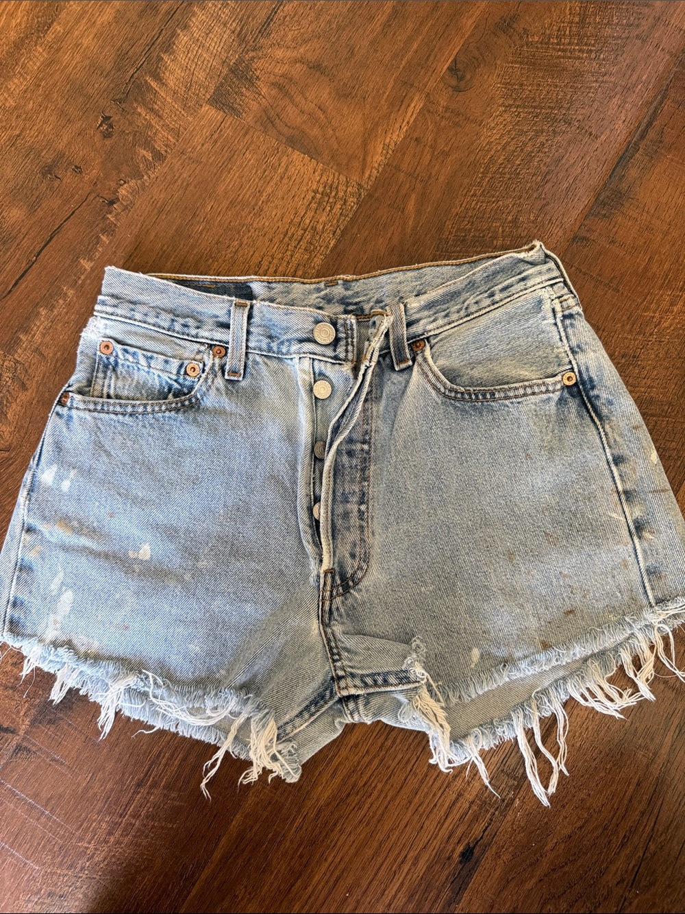 Coveted 501 Levi's Light Blue Distressed Denim Cutoff Shorts vintage - Picture 3 of 12